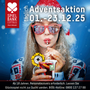 Zu sehen ist eine Grafik. Abgebildet ist das Portrait einer jungen Frau mit Weihnachtsmannmütze und Sonnenbrille, die ein Glas Tee in der Hand hält und über einen Strohhalm trinkt. Am Rand des Glases steckt ein gelber Jeton.